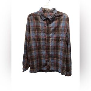 Horny Toad Mens Medium Organic Cotton Plaid Flannel Shirt Button Up Pockets L/S